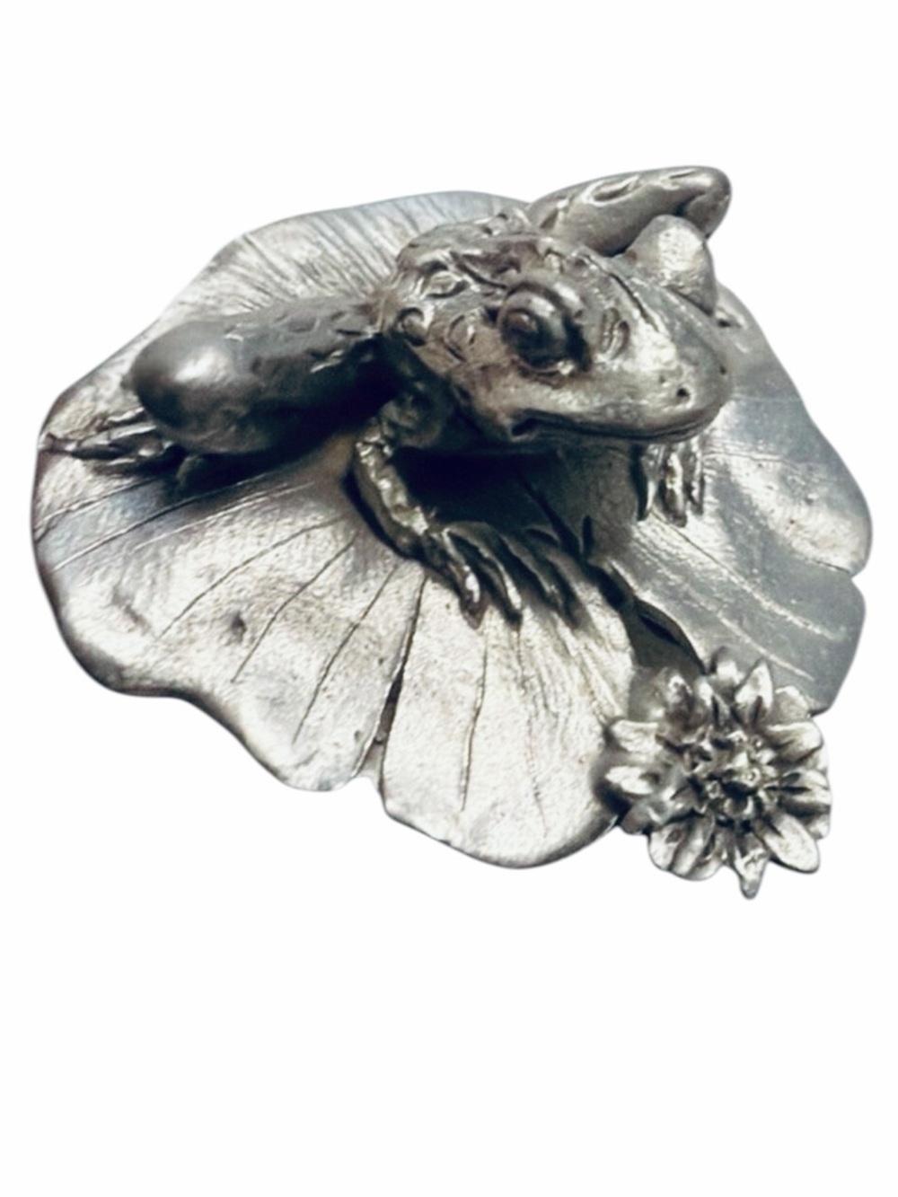 Vintage FROG On LILY PAD Comstock Pewter Artist Signed Boyd Perry 3247-22